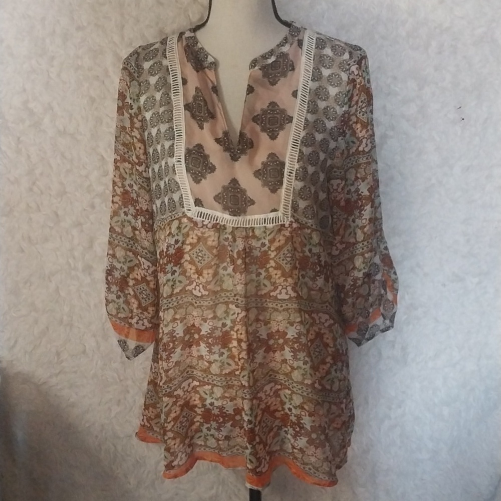 Ladies Floral Print Long Tunic Top Size L